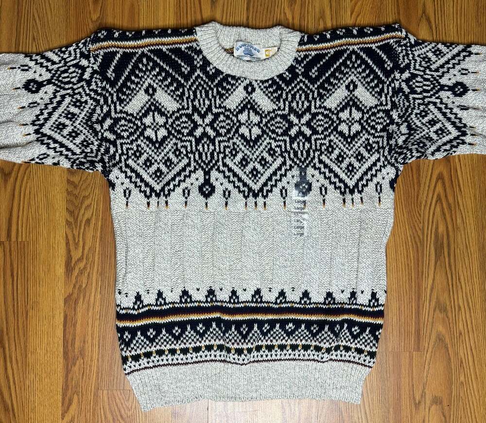 Hampton Bay Trading Company Sweater Fair Isle Crewneck Men's Large Heather Gray
